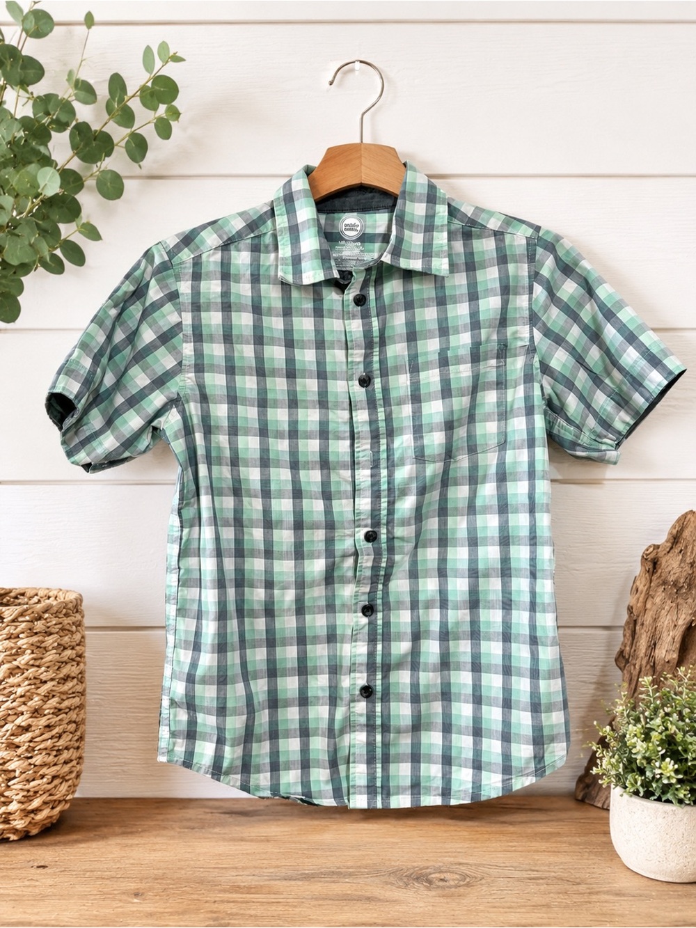 Wonder Nation Boys Plaid Button Front Shirt Size L (10-12)